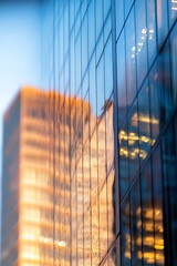 Poster - Abstract reflection of modern glass buildings capturing vibrant colors and intricate patterns in urban setting : Generative AI