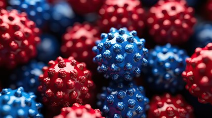 Poster - Colorful Virus Models in Red and Blue for Scientific Illustrations