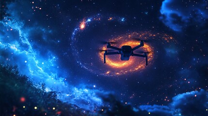 Wall Mural - drone flying through a swirling nebula in space.