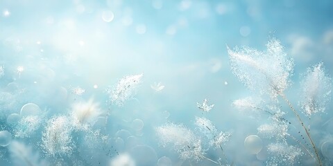 Wall Mural - Soft Blue Background with Delicate White Flowers and Bokeh Effects