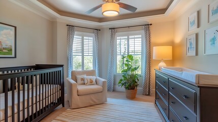 Aufkleber - Cozy Modern Nursery Design with Natural Light Soft Tones and Inviting Ambiance Ideal for Babies : Generative AI