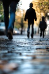 Aufkleber - Dynamic street view of people walking together emphasizing family connection and casual lifestyle : Generative AI