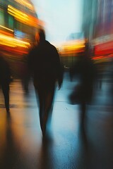 Fototapete - Blurred Motion of People Walking in City with Colorful Lights and Urban Atmosphere : Generative AI
