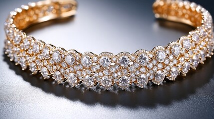 Poster - Elegant Gold Bracelet Encrusted with Sparkling Diamonds on a Dark Surface : Generative AI