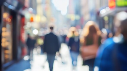 Poster - Blurred City Street Scene with People Walking Under Bright Sunlight : Generative AI