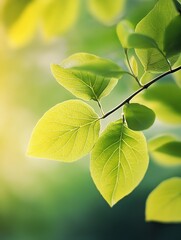 Poster - Close-Up of Green Leaves in Natural Light with Soft Background Blur : Generative AI