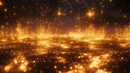 Wall Mural - golden particles shimmering, glowing, and sparkling in the dark.