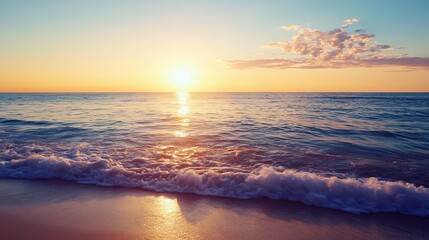 Poster - Beautiful Sunset Over Calm Ocean Waters with Glittering Waves : Generative AI