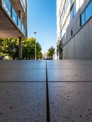 Aufkleber - Modern Urban Landscape with Concrete and Trees Captured from the Ground Perspective : Generative AI