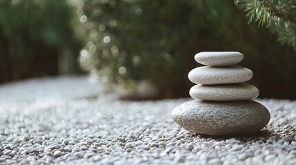 Aufkleber - Balanced Stone Tower in Peaceful Zen Garden with Soft Focus Creating a Meditative Atmosphere : Generative AI