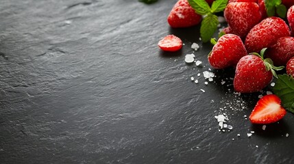 Poster - Fresh and Juicy Strawberries on Dark Slate Background for Culinary and Food Photography : Generative AI