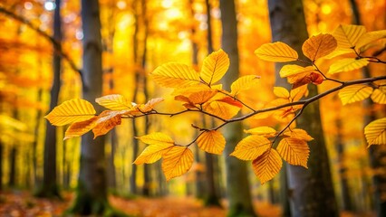 Wall Mural - Autumnal Beech Forest, Irati, Navarra, Spain: Yellow Leaves on Branch