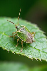 Aufkleber - Detailed macro shot of a vibrant green bug perched on a leaf showcasing nature's intricate beauty : Generative AI