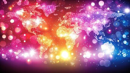 Poster - World map background with glowing connections and lights in a vector design format