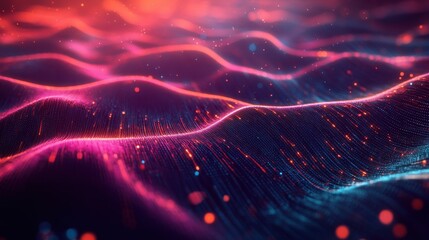 Poster - Colorful digital wave of light flowing on dark background representing abstract data flow