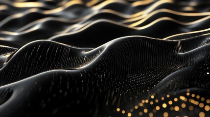 Poster - Black and gold abstract background with digital waves representing artificial intelligence computation