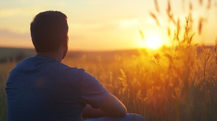 Aufkleber - Man Enjoying a Sunset Moment in a Golden Wheat Field Capturing the Essence of Nature : Generative AI