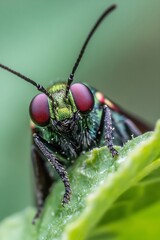 Poster - Vibrant Close Up of a Colorful Green Butterfly Resting on a Leaf : Generative AI