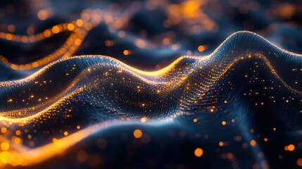 Poster - Close up of light wave energy data visualization in high performance technology environment
