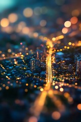 Poster - Stunning cityscape with glowing lights and soft bokeh effect at night : Generative AI