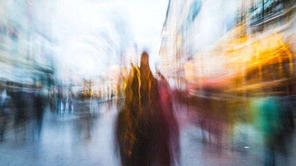 Poster - Busy city street with blurred motion capturing vibrant urban life : Generative AI