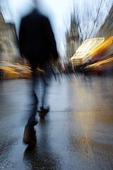 Poster - Motion Blur of a Person Walking in City Streets Creating Dynamic Energy : Generative AI