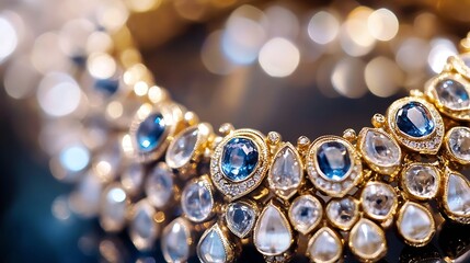Poster - Close Up of Luxurious Jewelry Necklace Sparkling with Precious Stones and Details : Generative AI