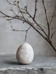 Aufkleber - Elegant Stone Egg Object with Minimalist Aesthetic on Gray Surface : Generative AI