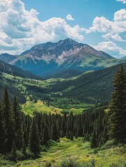 Aufkleber - Stunning Mountain Landscape with Lush Green Valleys and Clear Blue Sky : Generative AI