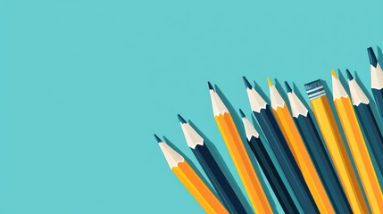 Colorful Pencils Arranged on a Teal Background: A Back to School Concept