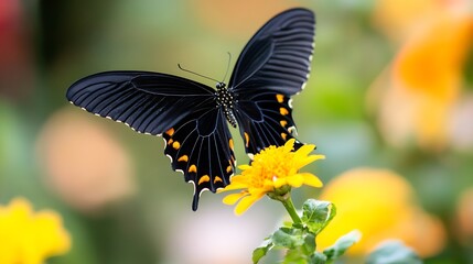 Poster - Colorful Butterfly Sitting on Bright Yellow Flower in a Vibrant Garden : Generative AI