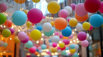 Aufkleber - Colorful Decorative Balls Hanging in a Contemporary Space : Generative AI
