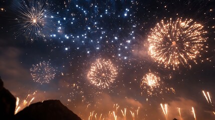 Leinwandbilder - Vibrant Fireworks Display Illuminating the Night Sky : Generative AI