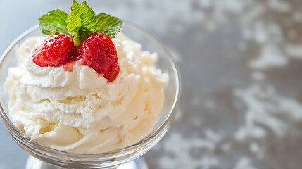 Aufkleber - Delicious Strawberry Dessert Topped with Fresh Whipped Cream and a Mint Leaf : Generative AI