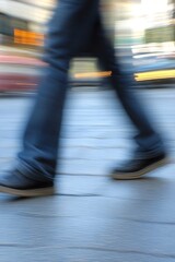 Aufkleber - Blurred Motion of a Person Walking on a Wet Street Capturing the Energy of Urban Life : Generative AI