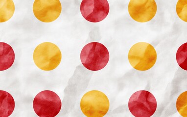 crumpled paper background with red and yellow circle pattern, textured surface, design element for w
