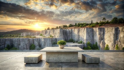 Wall Mural - Scenic Outdoor Terrace with Modern Furniture and Sunset View