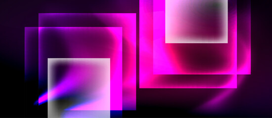 Poster - Glass squares with neon shiny light abstract background