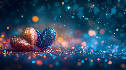 Poster - Glittery hearts, bokeh background, romantic, Valentine's