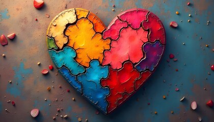 Poster - zero discrimination day a symbolic image of a heart made up of different colors and patterns, representing the beauty of human diversity