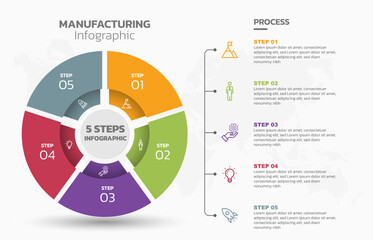 Fototapete - Visual data presentation. Cycle diagram with 5 options. Pie Chart Circle infographic template with 5 steps, options, parts, segments. Business concept. Marketing infographic vector illustration.