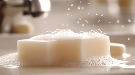 Aufkleber - Gentle Soap with Lathering Foam and Bubbles on a Clean Surface for Daily Use : Generative AI