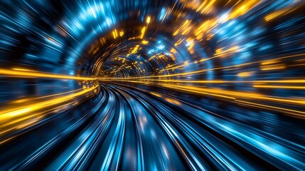 Leinwandbilder - Dynamic view of a glowing tunnel with bright lights creating a sense of rapid movement and futuristic energy : Generative AI