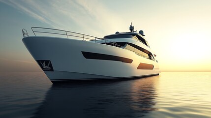 Poster - Luxurious yacht anchored peacefully in calm waters during a stunning sunset : Generative AI