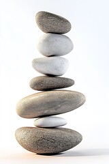 Poster - Impeccably arranged stacked stones symbolizing peace and stability in a serene background setting : Generative AI