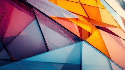 Aufkleber - Abstract geometric shapes in vibrant colors creating a dynamic and eye-catching composition, showcasing layers of transparency and reflections in modern design aesthetics.