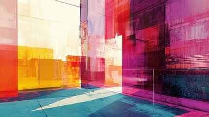Poster - Vibrant Abstract Geometric Composition with Bold Color Blocks, Creating an Energetic and Dynamic Visual Experience in a Modern Artistic Space