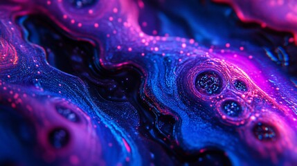 Wall Mural - abstract swirling neon pink, blue, and purple liquid with glitter.