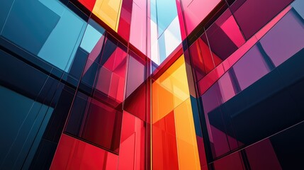 Poster - Stunning Abstract Composition of Colored Glass Panels Reflecting Light in Multiple Directions, Creating a Vivid and Dynamic Visual Experience
