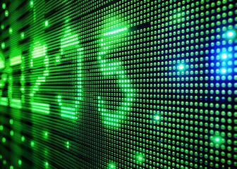 Poster - Futuristic Green 2025 Binary Code Night Display - Stock Photo